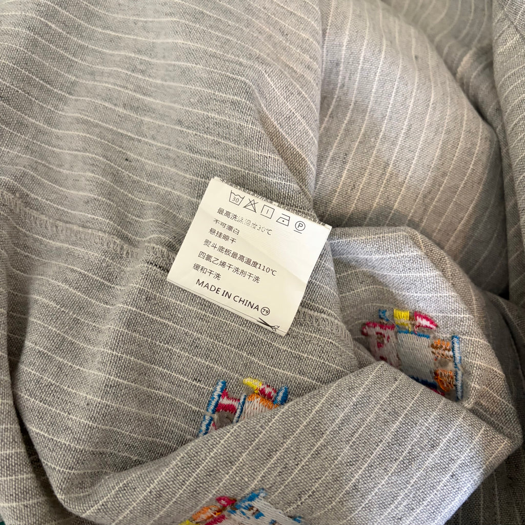ELF SACK Embroidered Robot Pinstripe Shirt Small