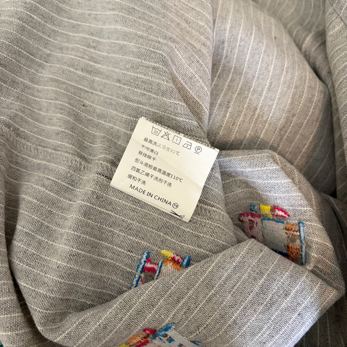 ELF SACK Embroidered Robot Pinstripe Shirt Small