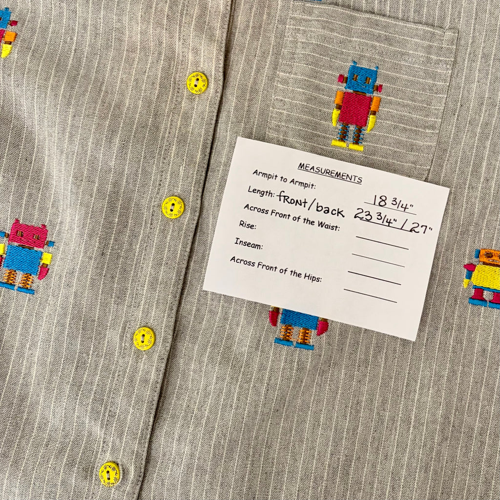 ELF SACK Embroidered Robot Pinstripe Shirt Small