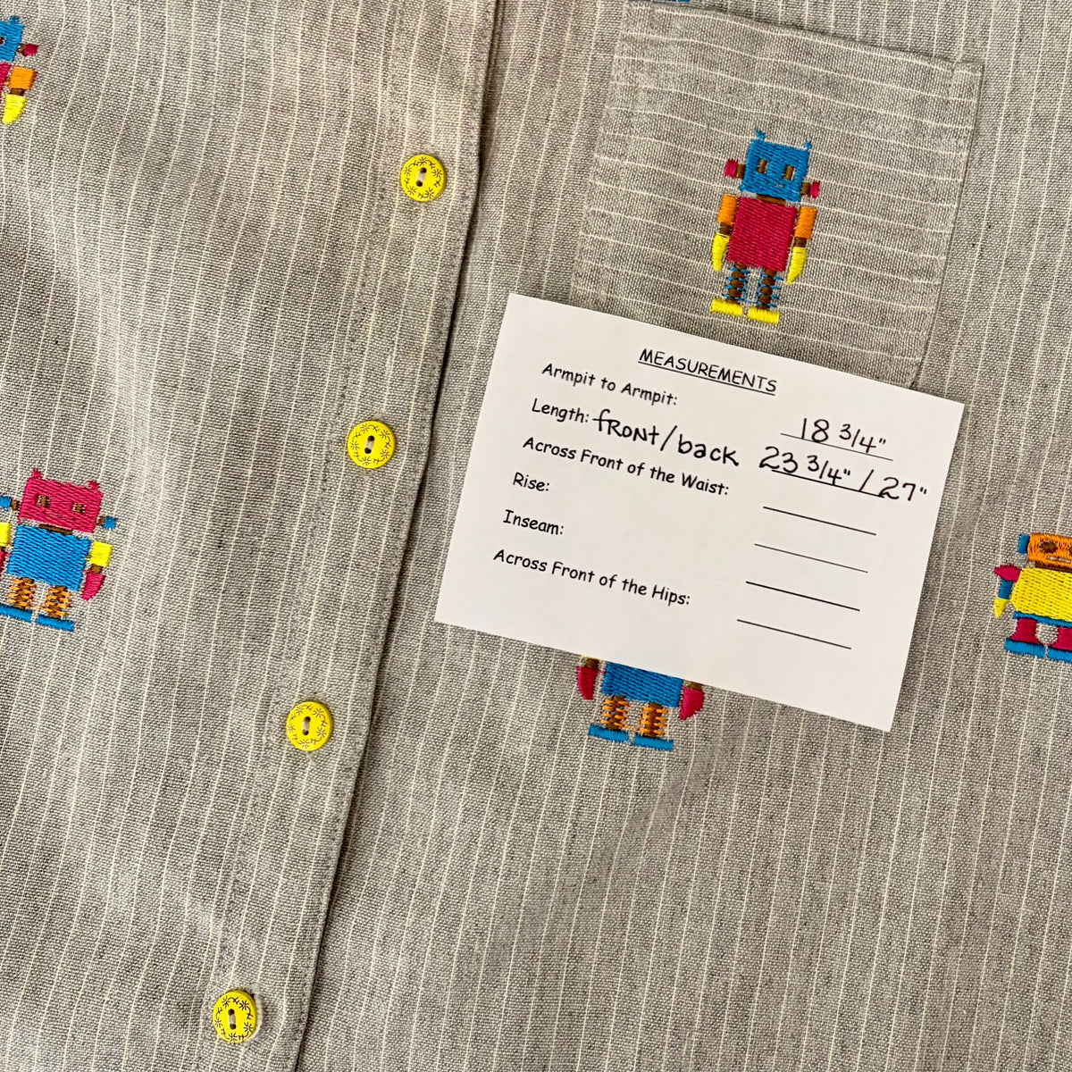 ELF SACK Embroidered Robot Pinstripe Shirt Small