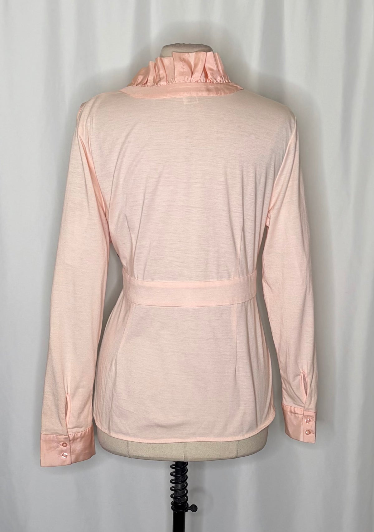 WINTERSILKS Pink 100% Silk Front Ruffle Blouse Long Sleeve Feminine Large
