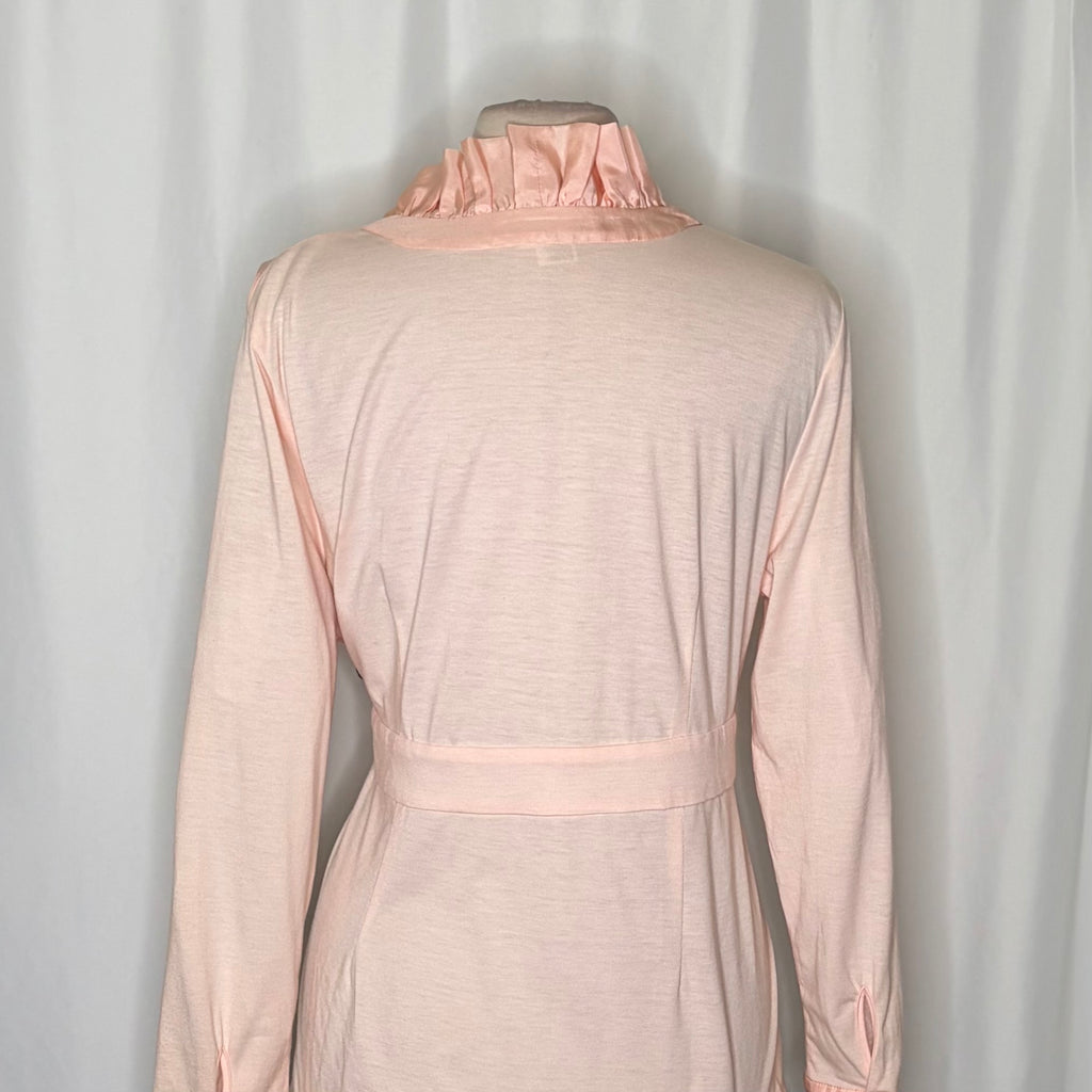 WINTERSILKS Pink 100% Silk Front Ruffle Blouse Long Sleeve Feminine Large