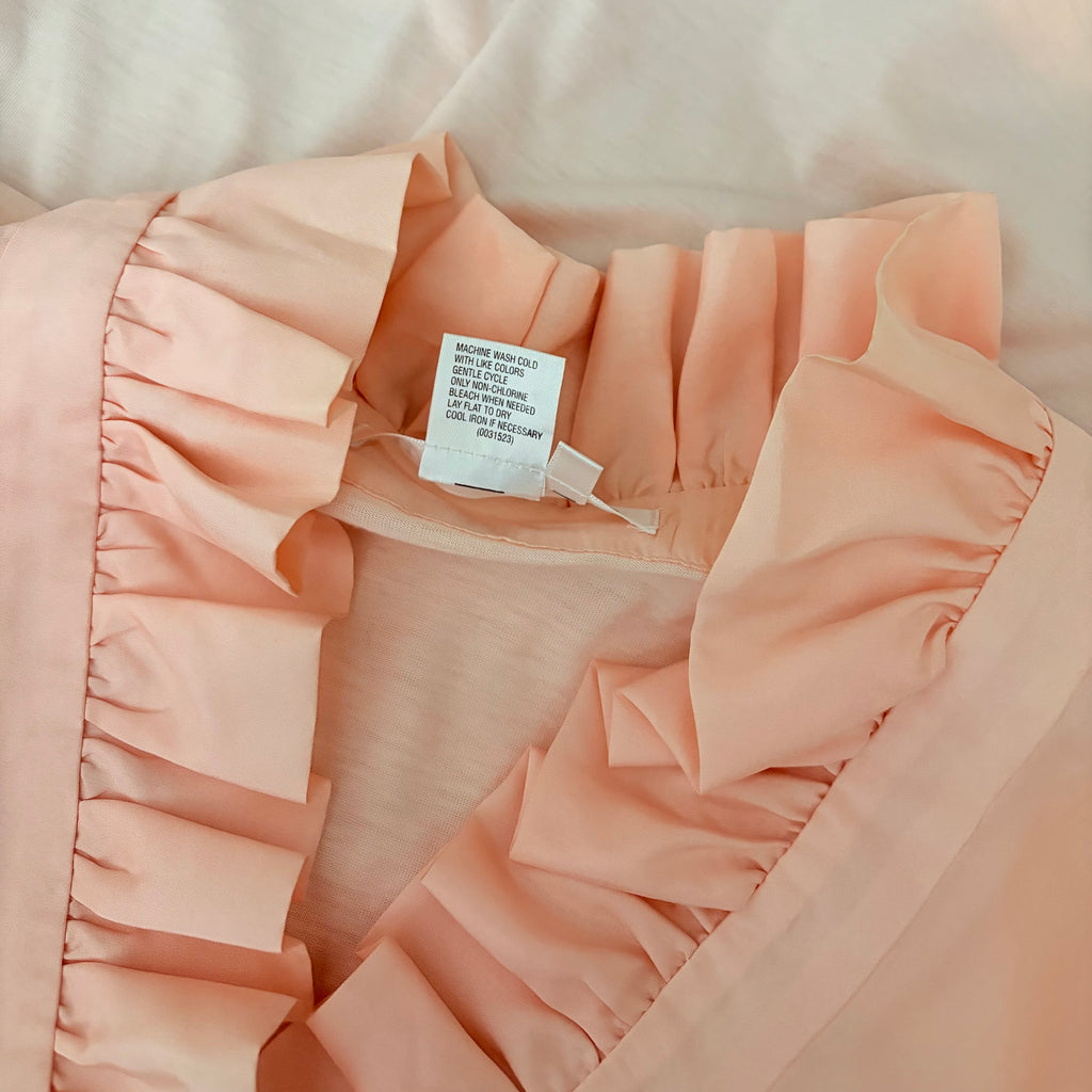 WINTERSILKS Pink 100% Silk Front Ruffle Blouse Long Sleeve Feminine Large