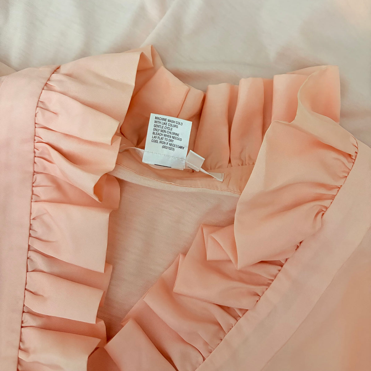 WINTERSILKS Pink 100% Silk Front Ruffle Blouse Long Sleeve Feminine Large