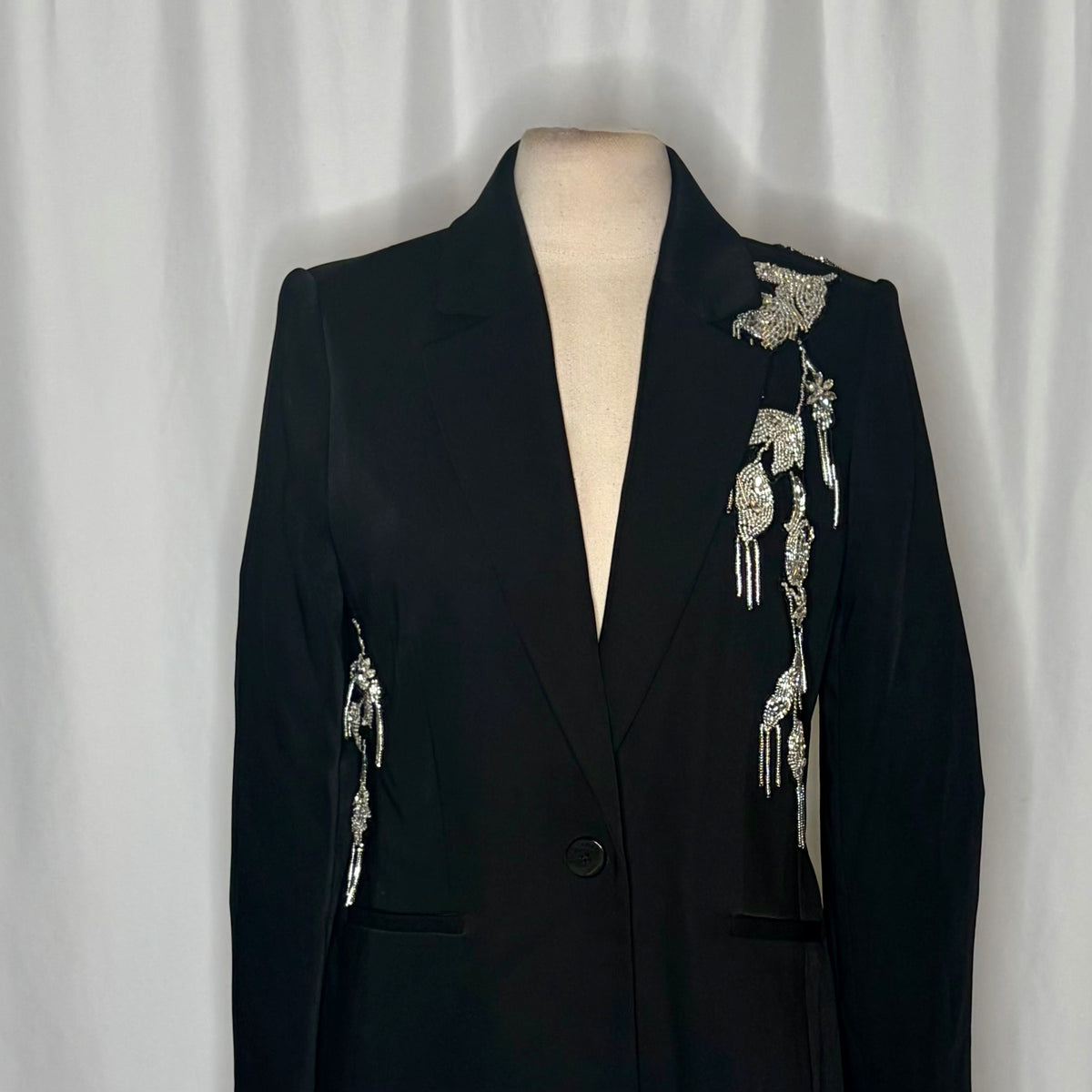 ELIE TAHARI Black Crystal Beaded Embellished Blazer One Button Glam Size 10