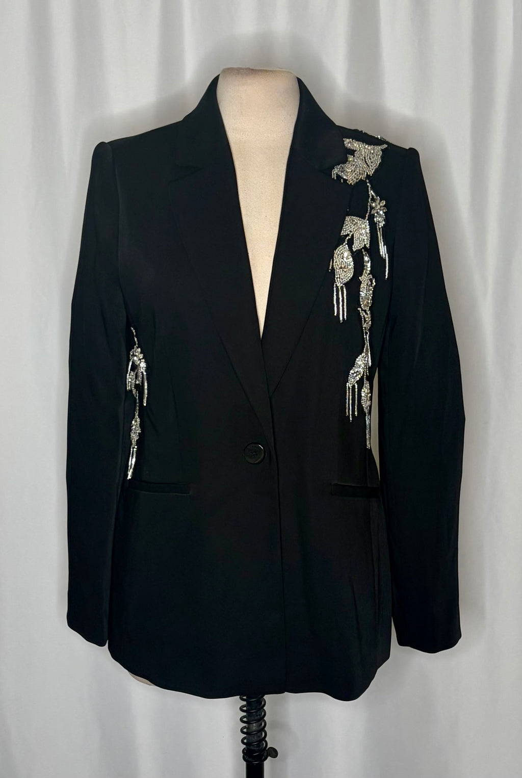 ELIE TAHARI Black Crystal Beaded Embellished Blazer One Button Glam Size 10