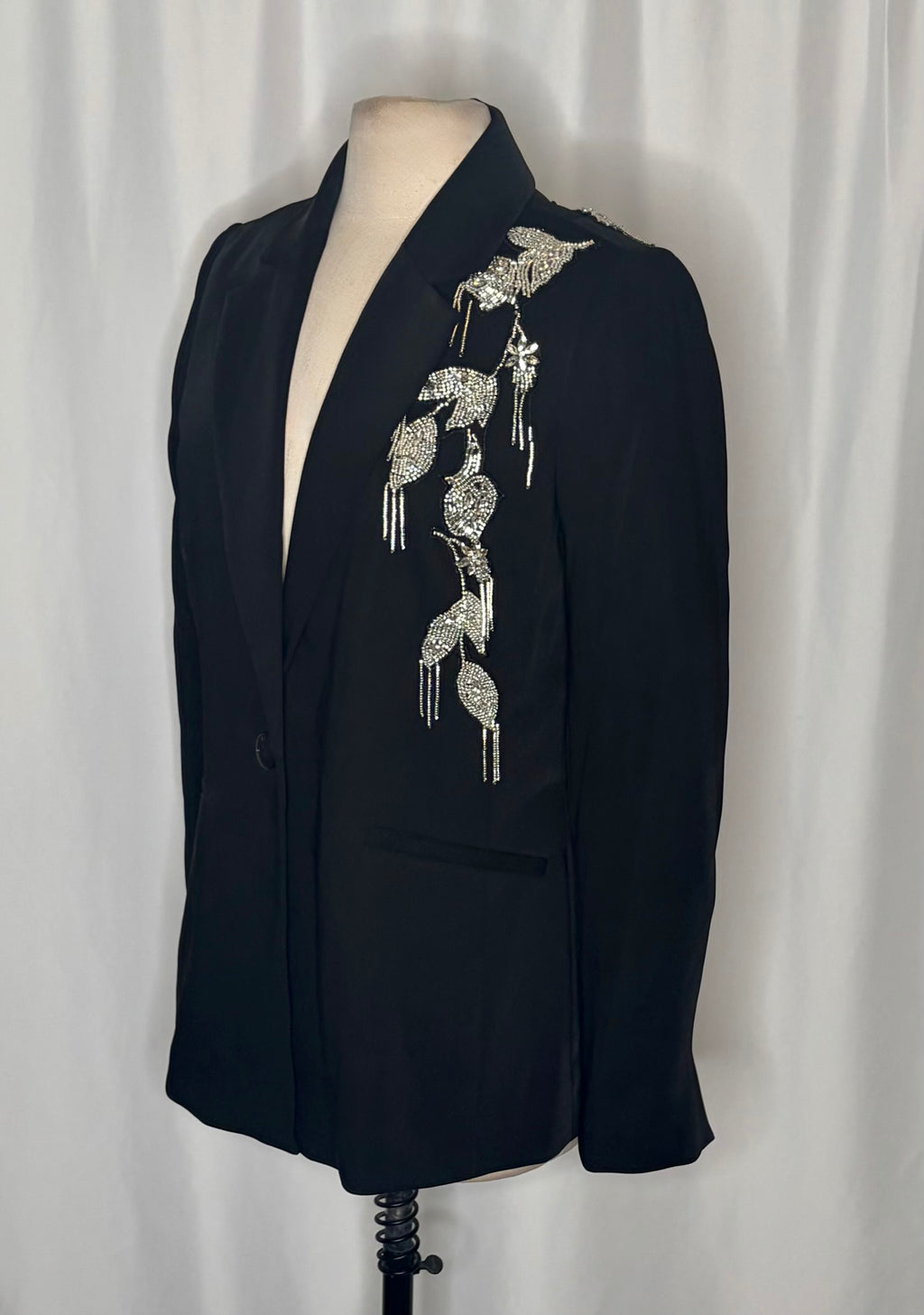 ELIE TAHARI Black Crystal Beaded Embellished Blazer One Button Glam Size 10