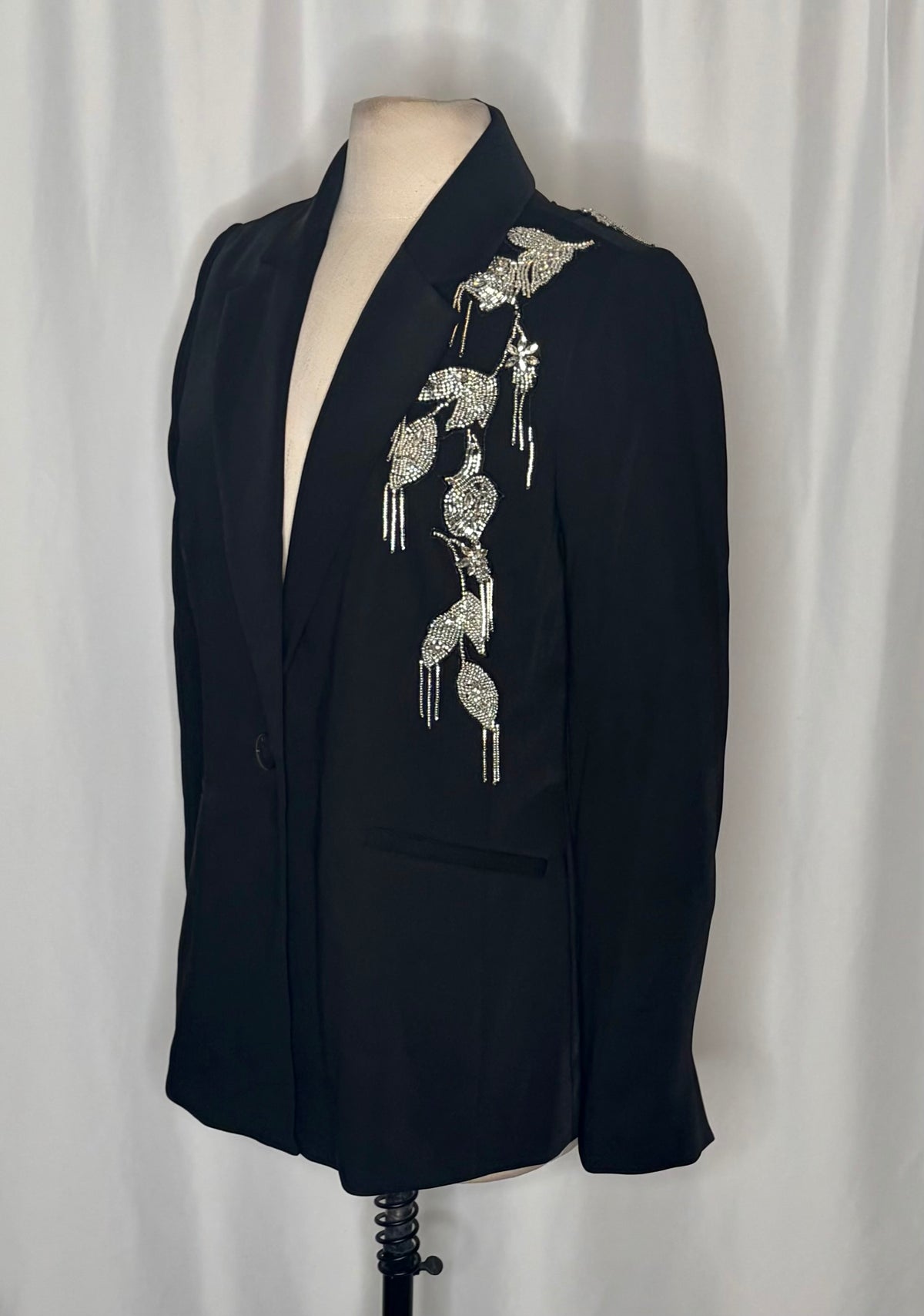 ELIE TAHARI Black Crystal Beaded Embellished Blazer One Button Glam Size 10