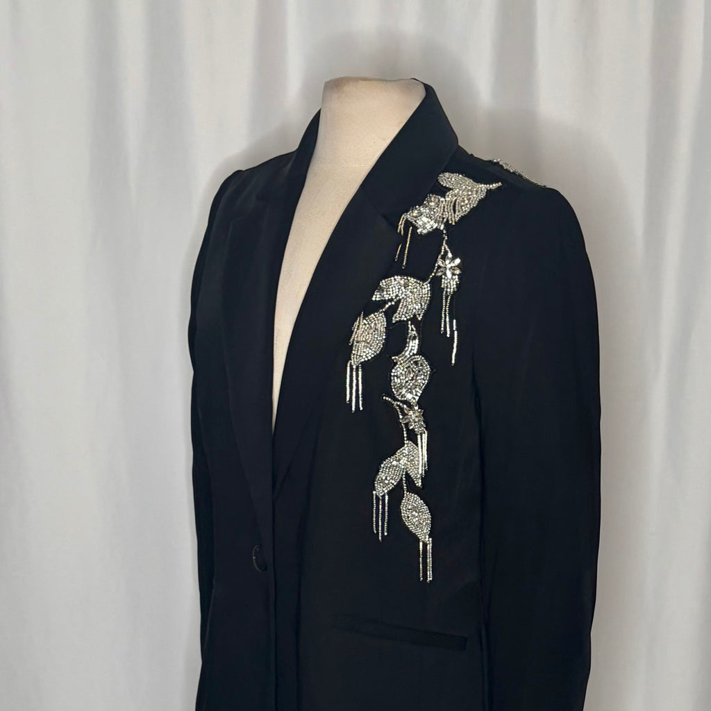 ELIE TAHARI Black Crystal Beaded Embellished Blazer One Button Glam Size 10