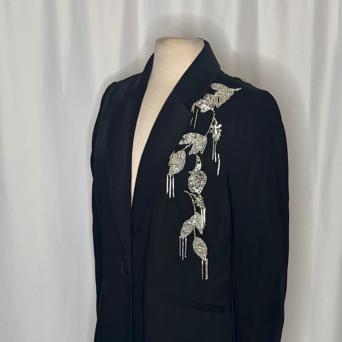 ELIE TAHARI Black Crystal Beaded Embellished Blazer One Button Glam Size 10