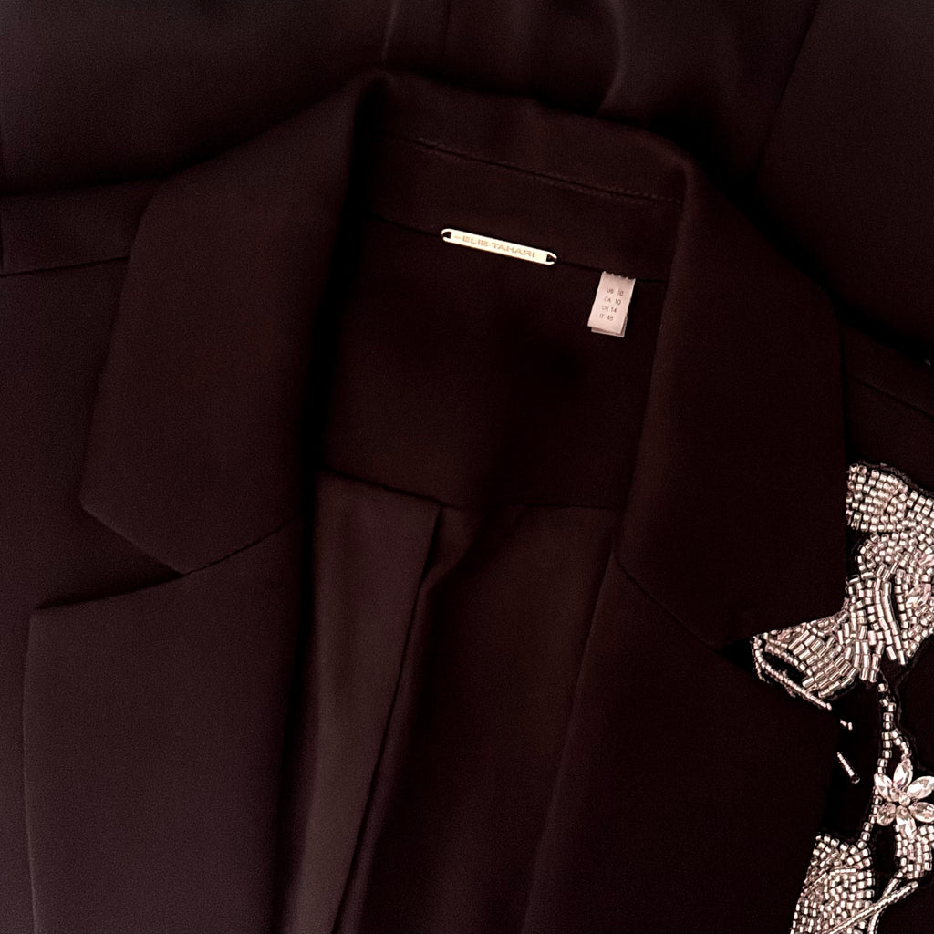 ELIE TAHARI Black Crystal Beaded Embellished Blazer One Button Glam Size 10