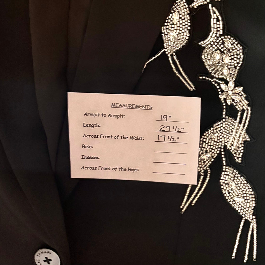 ELIE TAHARI Black Crystal Beaded Embellished Blazer One Button Glam Size 10