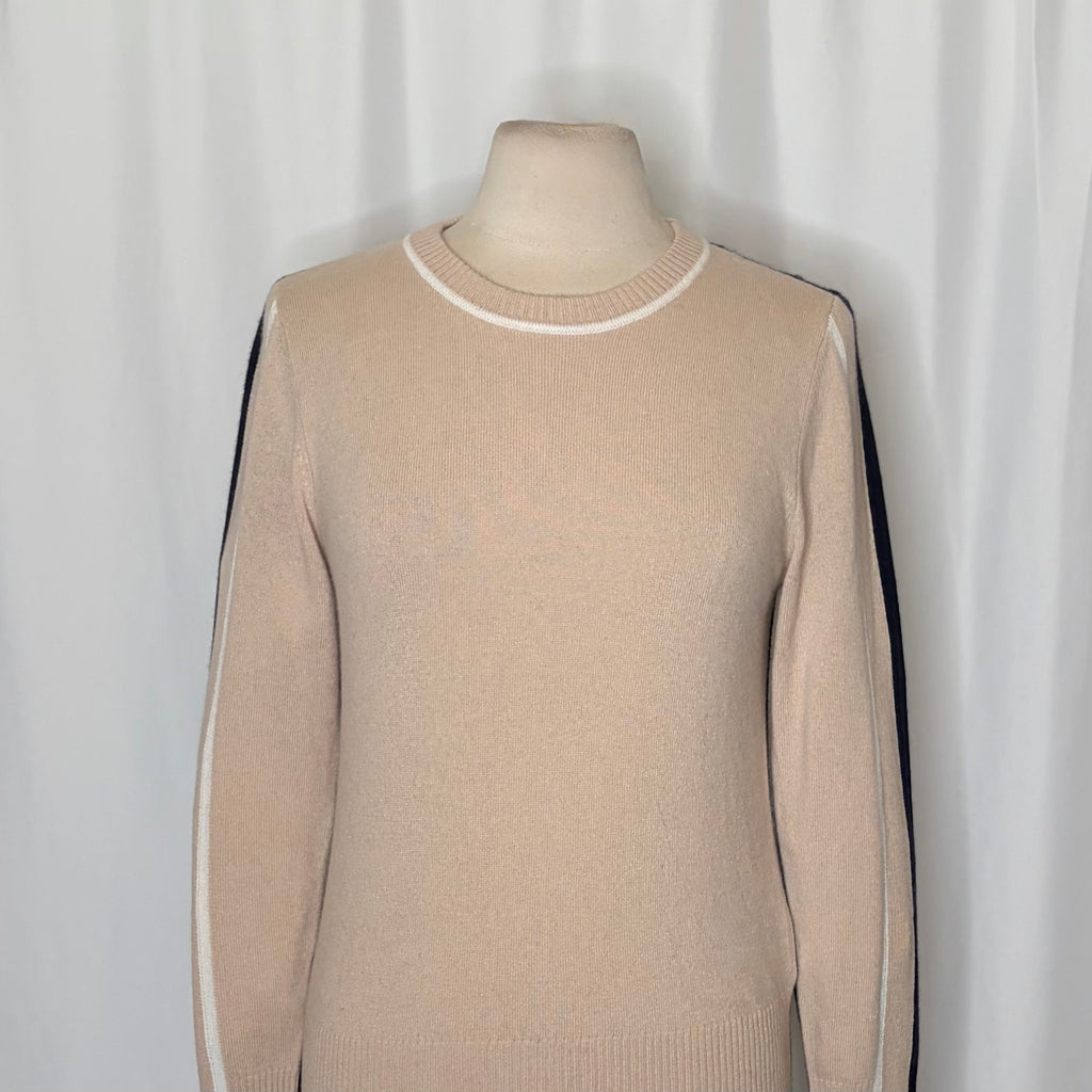 REISS Annie Wool Cashmere Colourblock Sweater Neutral Navy Crew Neck Medium