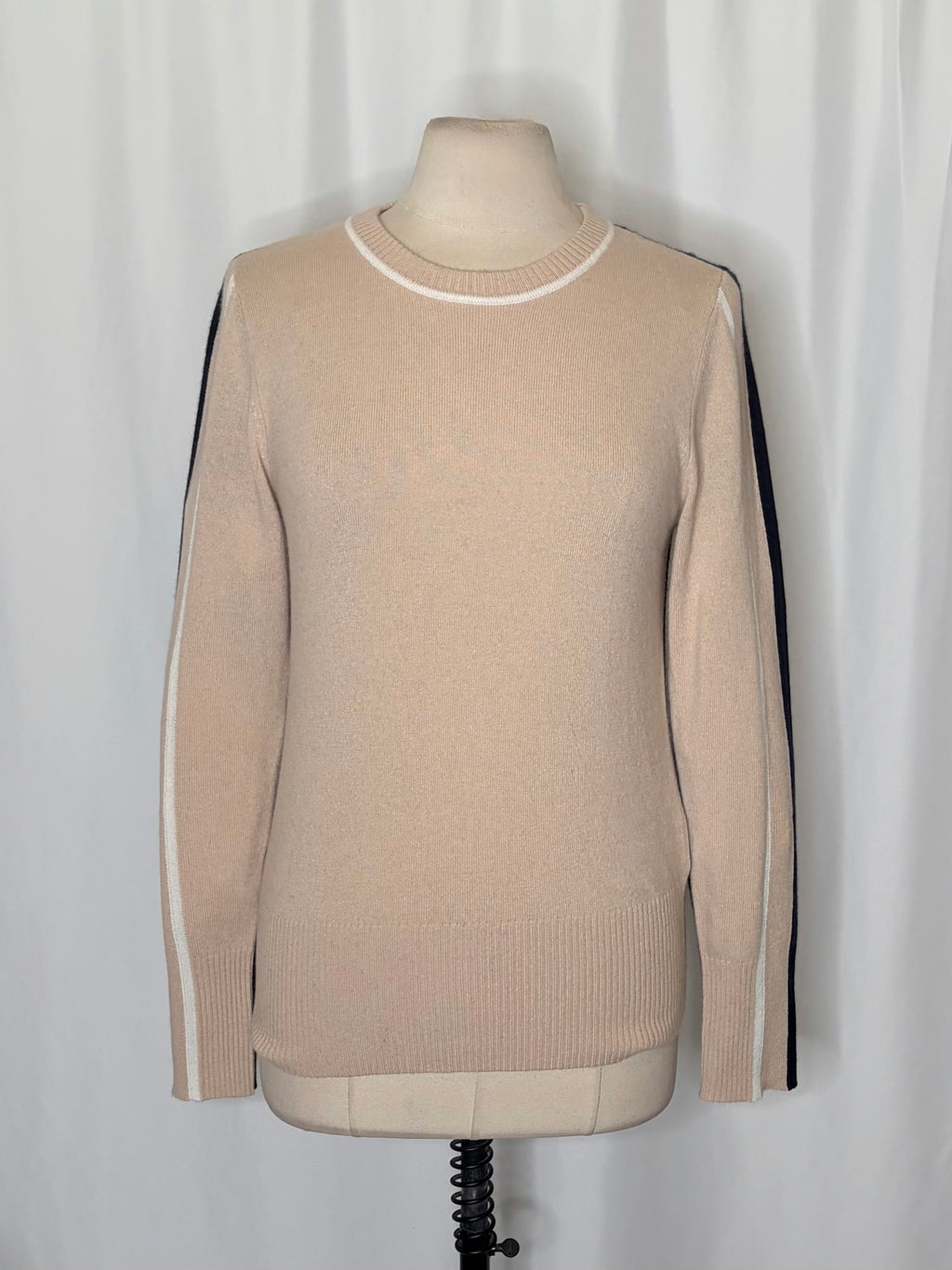 REISS Annie Wool Cashmere Colourblock Sweater Neutral Navy Crew Neck Medium