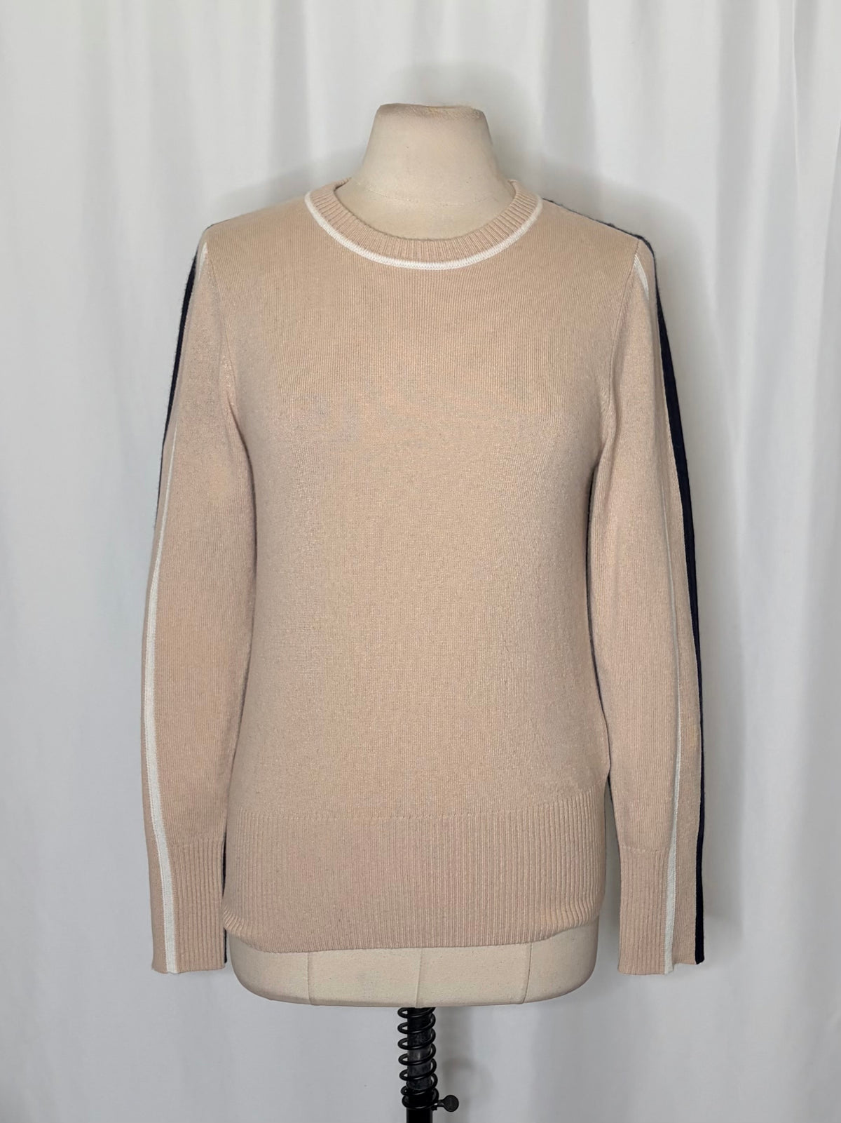 REISS Annie Wool Cashmere Colourblock Sweater Neutral Navy Crew Neck Medium