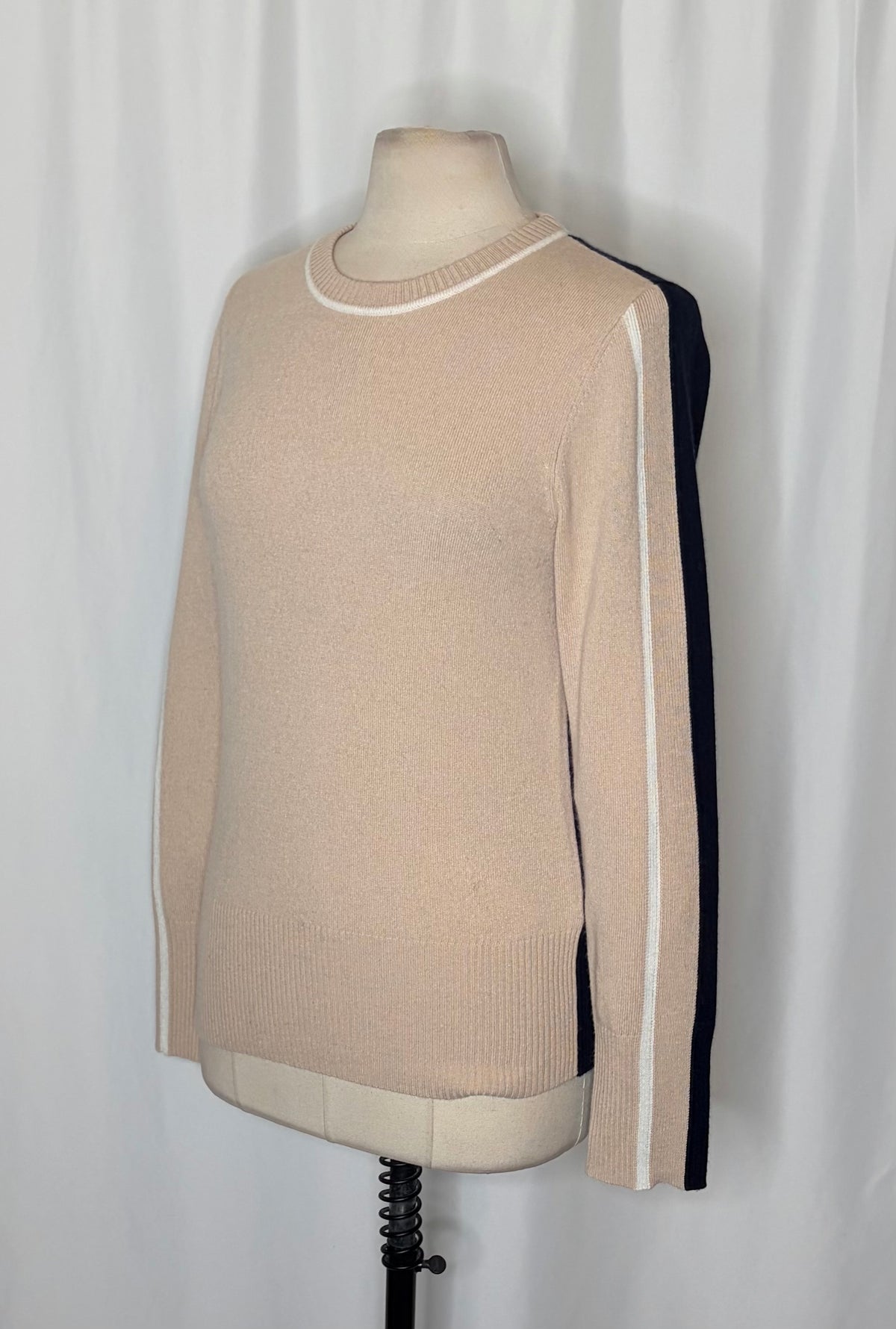 REISS Annie Wool Cashmere Colourblock Sweater Neutral Navy Crew Neck Medium