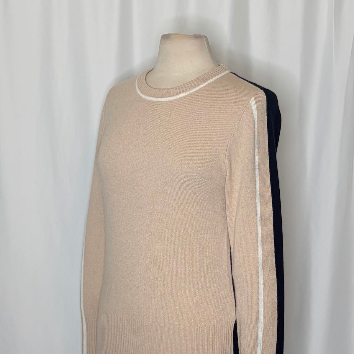 REISS Annie Wool Cashmere Colourblock Sweater Neutral Navy Crew Neck Medium