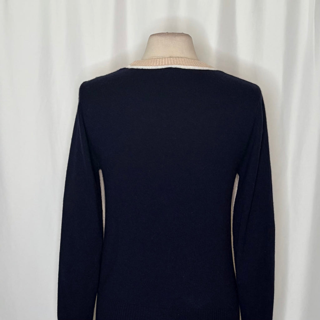 REISS Annie Wool Cashmere Colourblock Sweater Neutral Navy Crew Neck Medium