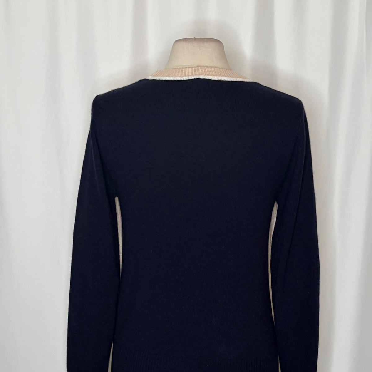 REISS Annie Wool Cashmere Colourblock Sweater Neutral Navy Crew Neck Medium