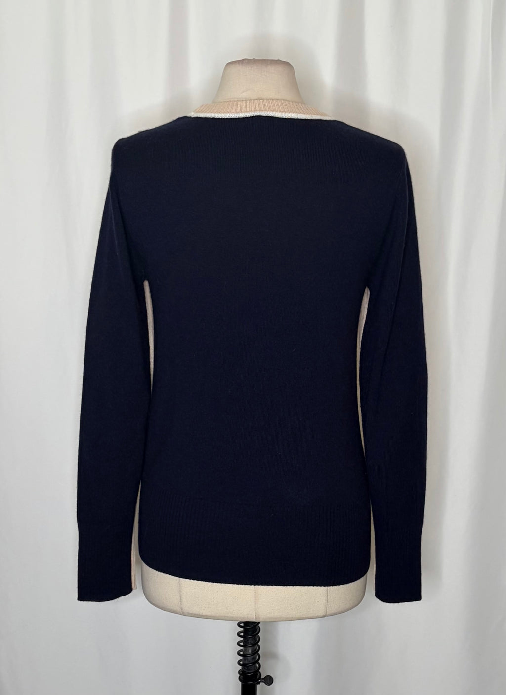 REISS Annie Wool Cashmere Colourblock Sweater Neutral Navy Crew Neck Medium