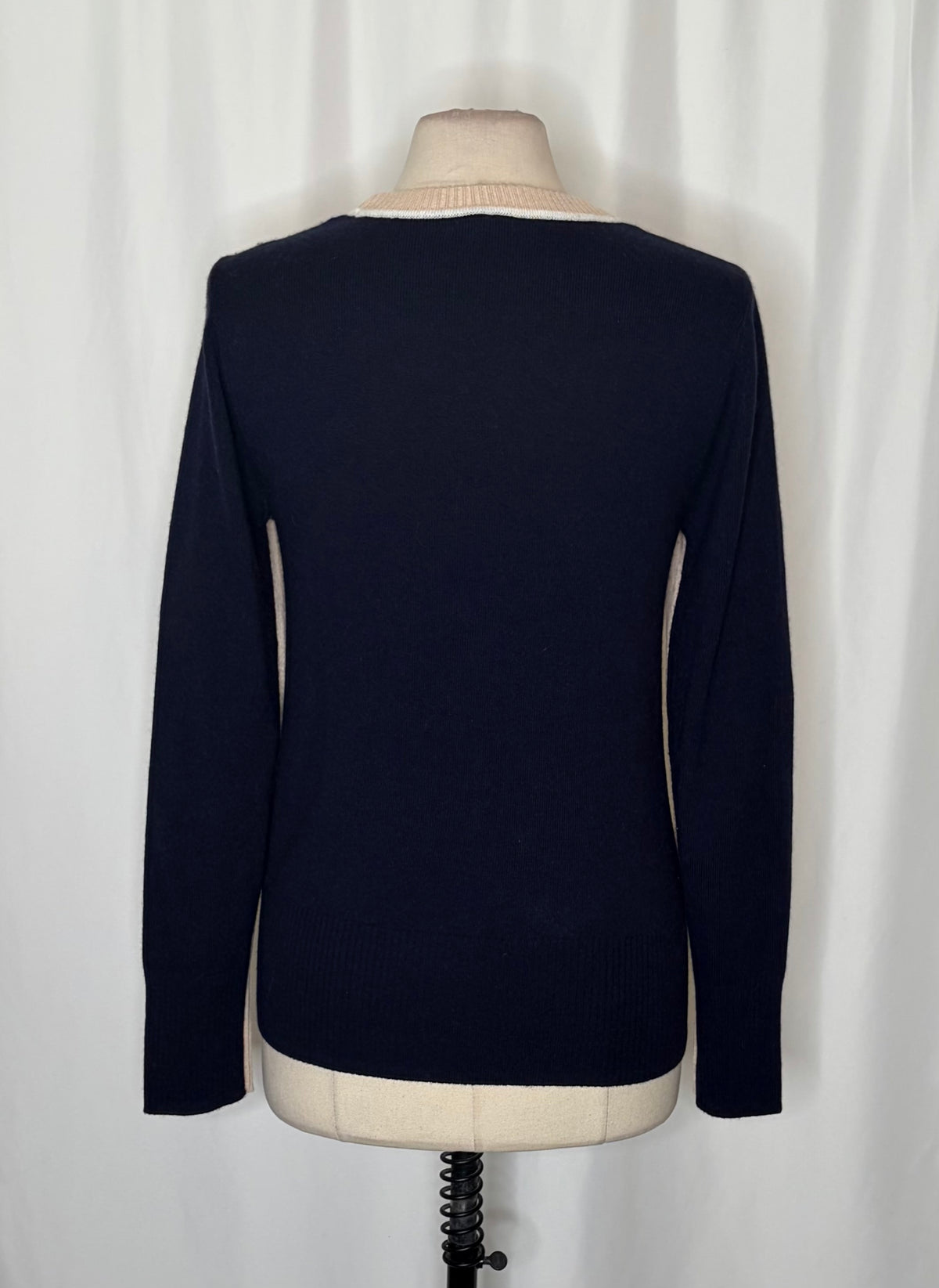 REISS Annie Wool Cashmere Colourblock Sweater Neutral Navy Crew Neck Medium