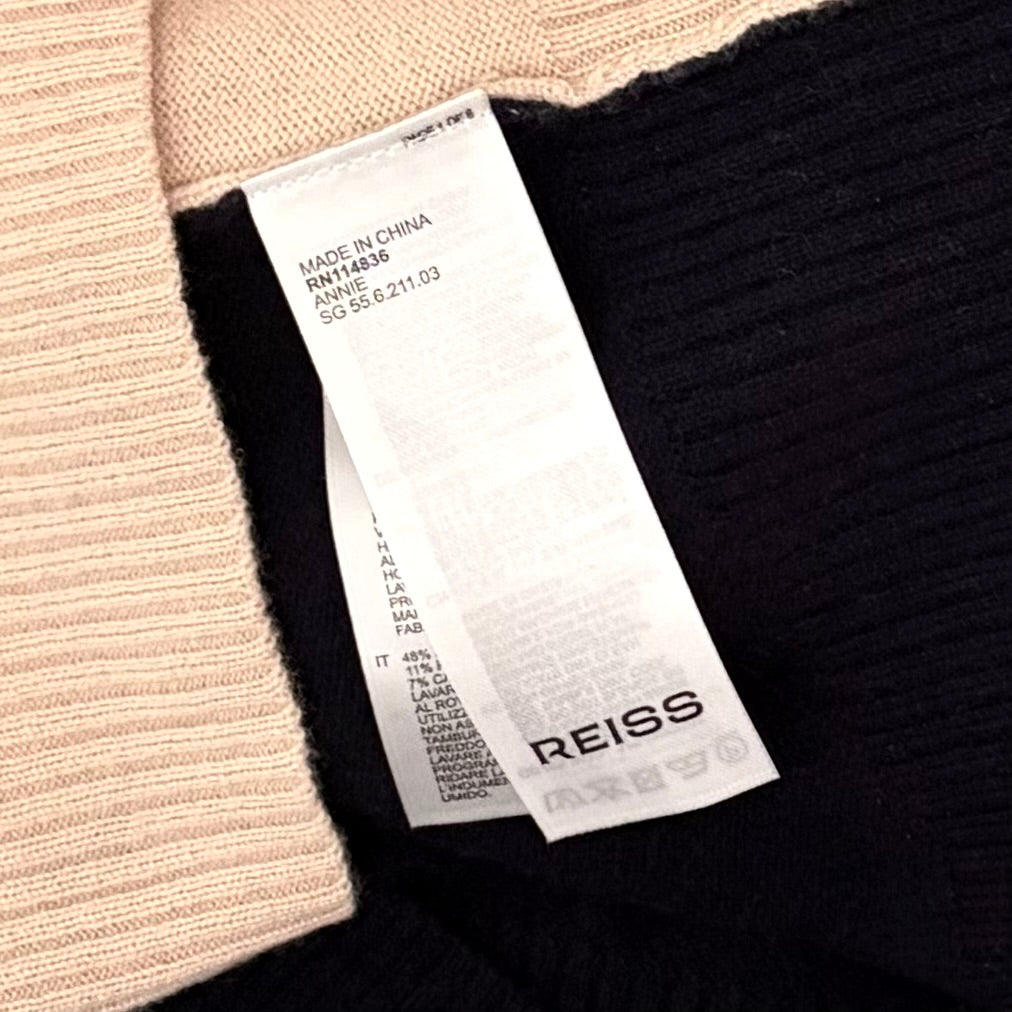 REISS Annie Wool Cashmere Colourblock Sweater Neutral Navy Crew Neck Medium