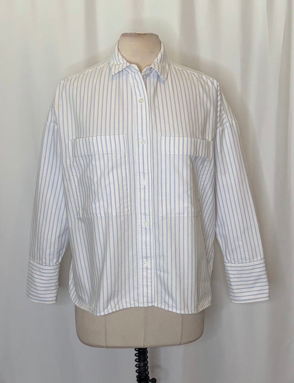 EVERLANE The Boxy Oxford Shirt Blue White Stripe Organic Cotton Oversized Small