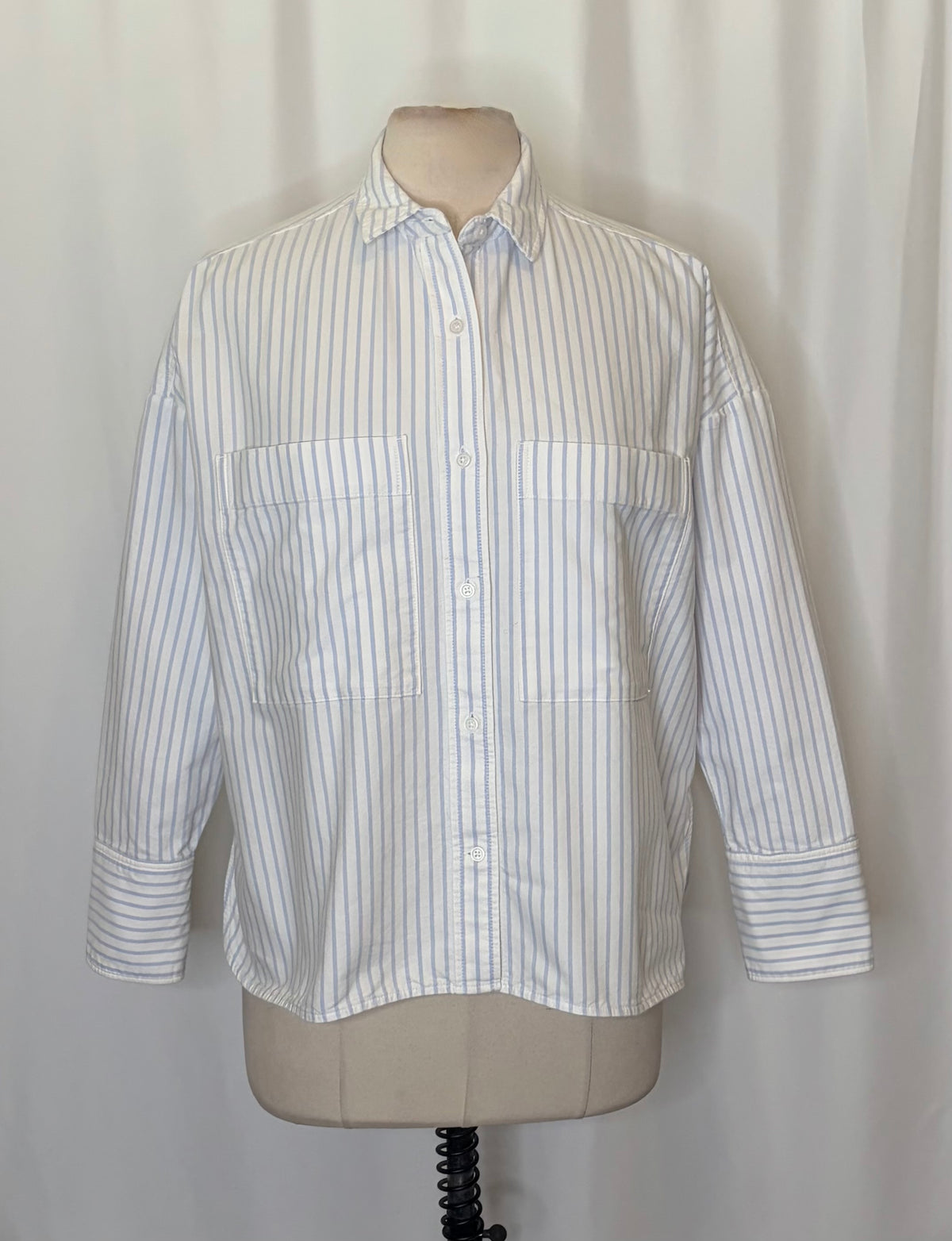 EVERLANE The Boxy Oxford Shirt Blue White Stripe Organic Cotton Oversized Small
