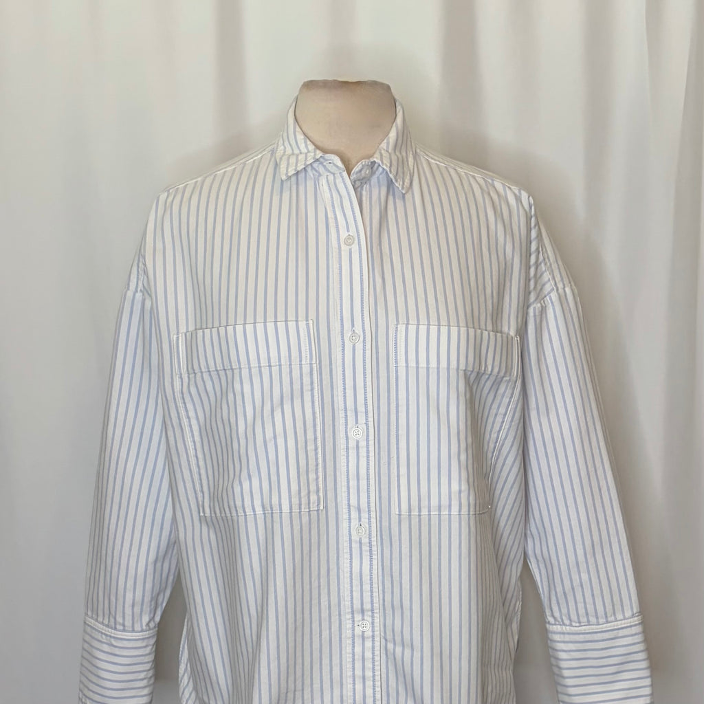 EVERLANE The Boxy Oxford Shirt Blue White Stripe Organic Cotton Oversized Small