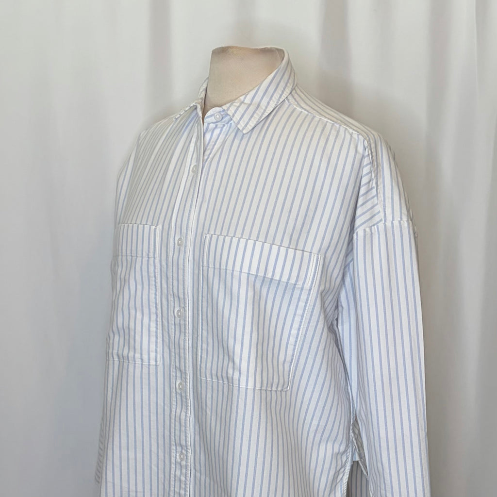 EVERLANE The Boxy Oxford Shirt Blue White Stripe Organic Cotton Oversized Small