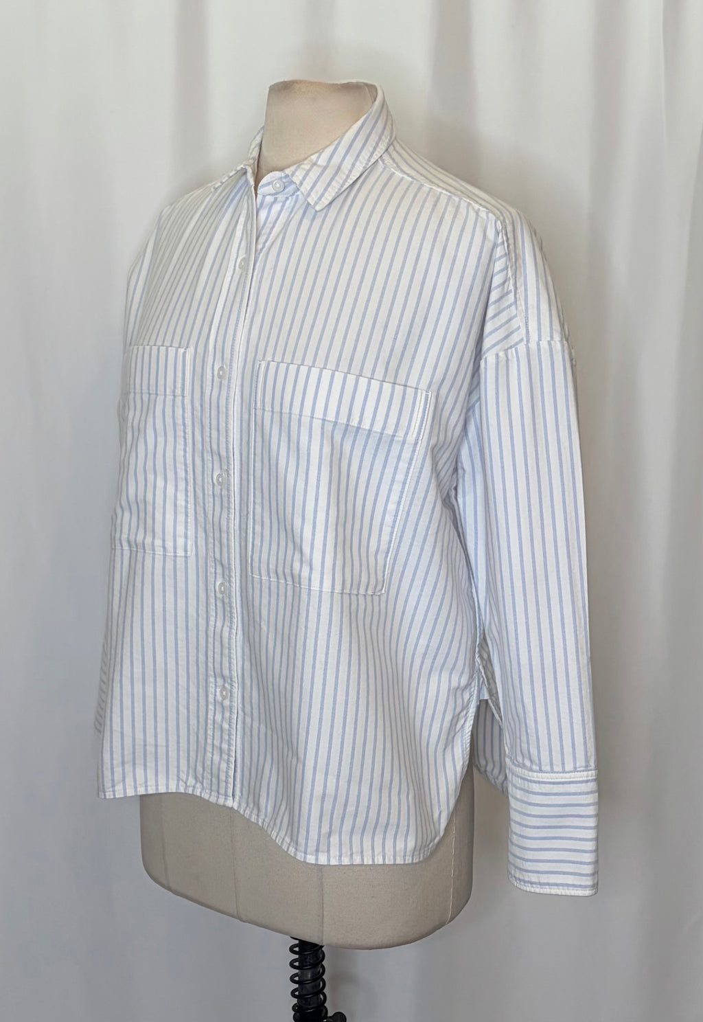 EVERLANE The Boxy Oxford Shirt Blue White Stripe Organic Cotton Oversized Small