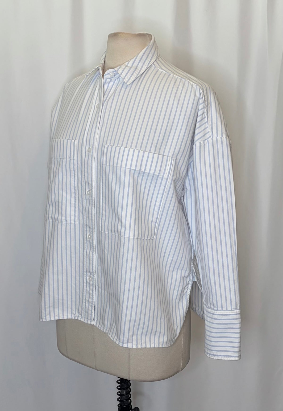 EVERLANE The Boxy Oxford Shirt Blue White Stripe Organic Cotton Oversized Small
