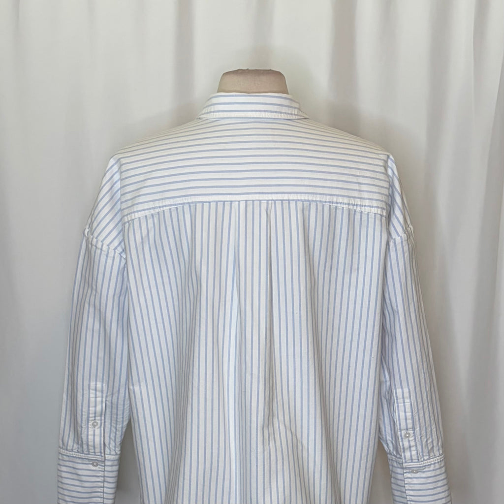 EVERLANE The Boxy Oxford Shirt Blue White Stripe Organic Cotton Oversized Small