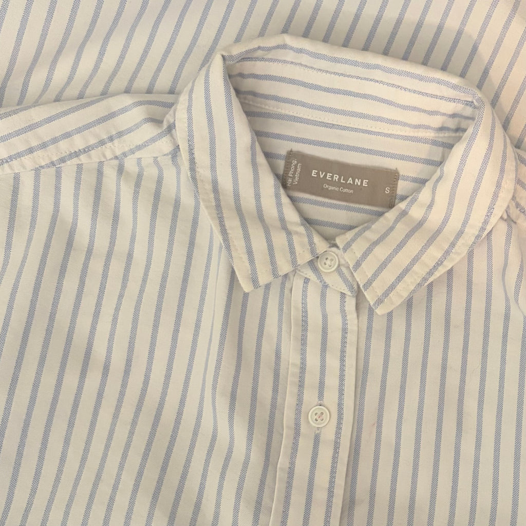 EVERLANE The Boxy Oxford Shirt Blue White Stripe Organic Cotton Oversized Small