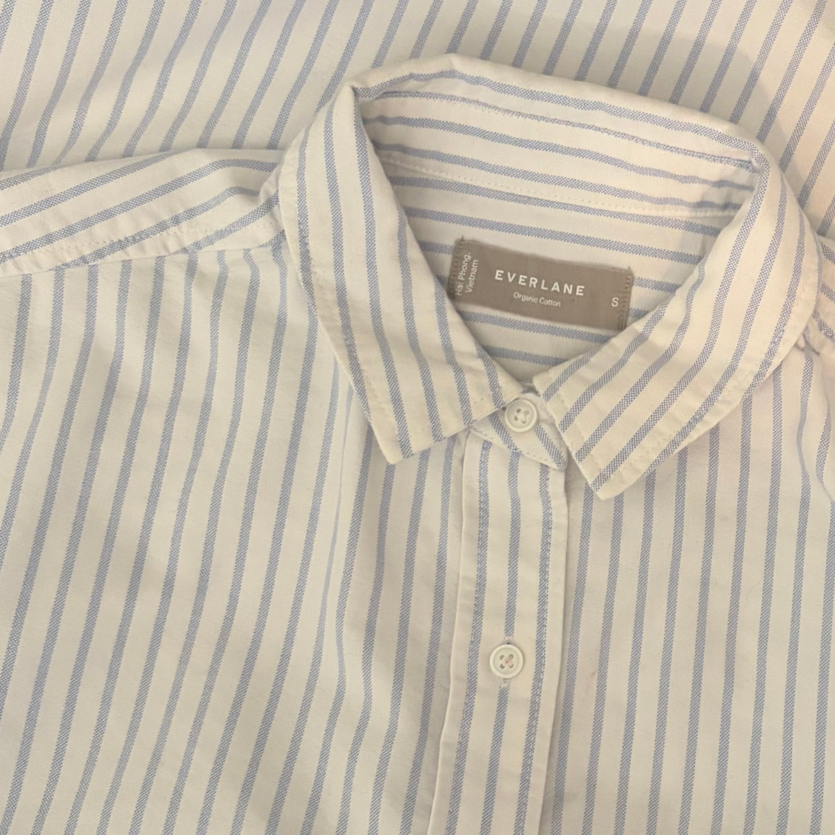 EVERLANE The Boxy Oxford Shirt Blue White Stripe Organic Cotton Oversized Small