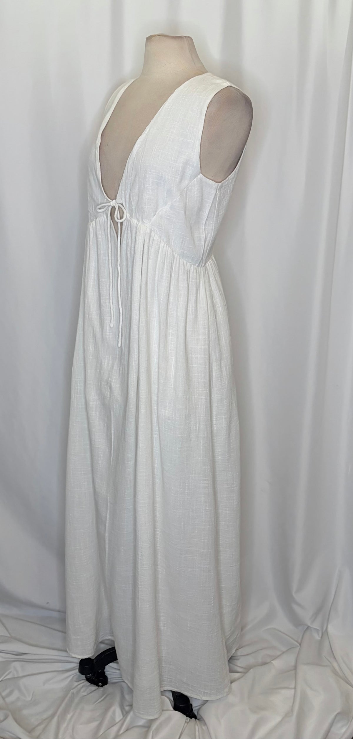 SABO Hara Dress White Textured Cotton V Neck Tie Maxi Dress X-Large US 10