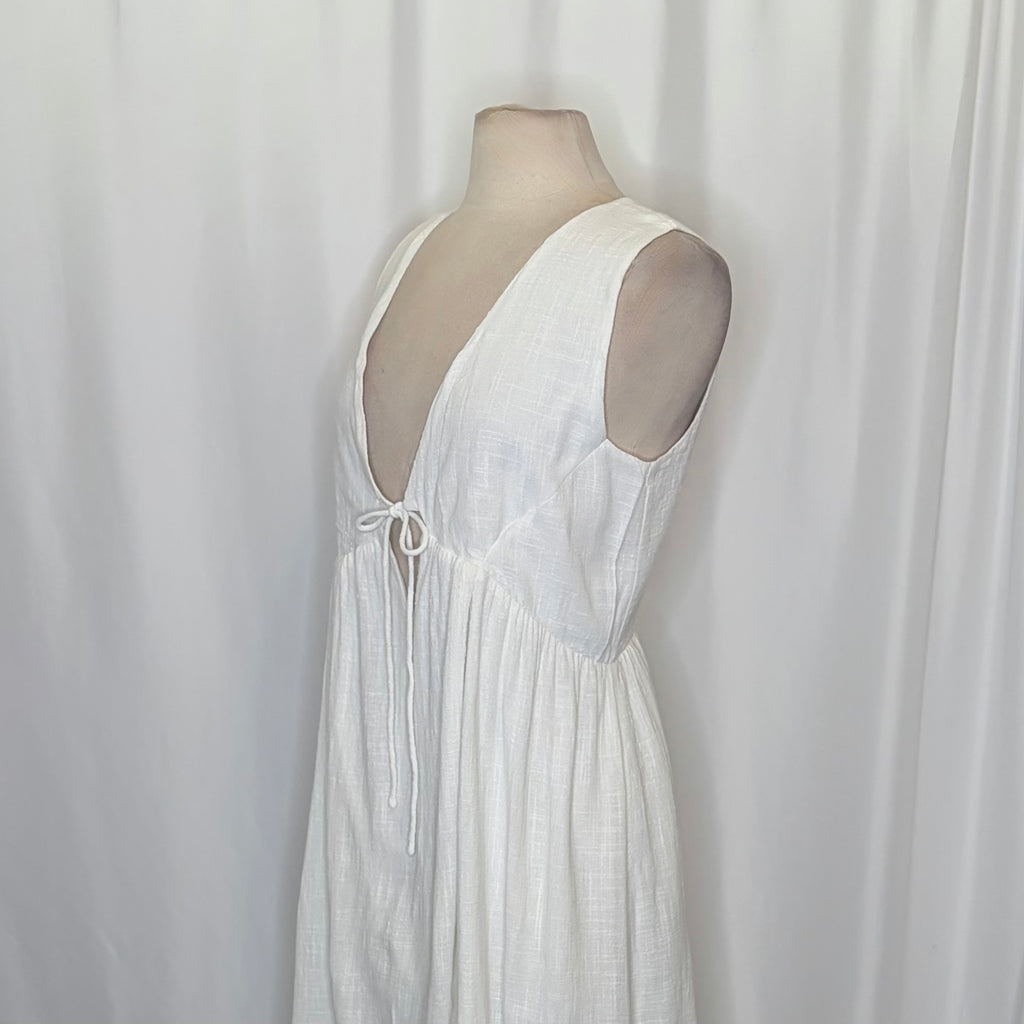 SABO Hara Dress White Textured Cotton V Neck Tie Maxi Dress X-Large US 10