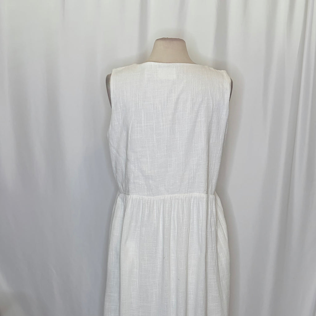 SABO Hara Dress White Textured Cotton V Neck Tie Maxi Dress X-Large US 10