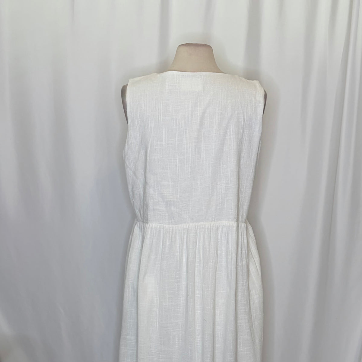 SABO Hara Dress White Textured Cotton V Neck Tie Maxi Dress X-Large US 10