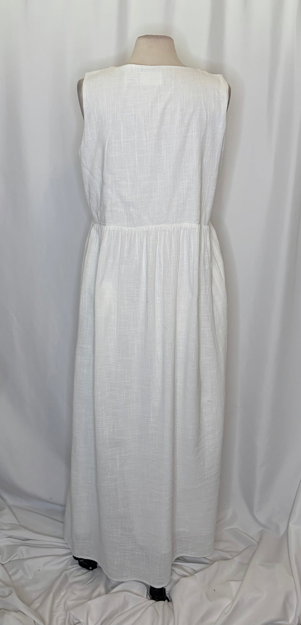 SABO Hara Dress White Textured Cotton V Neck Tie Maxi Dress X-Large US 10