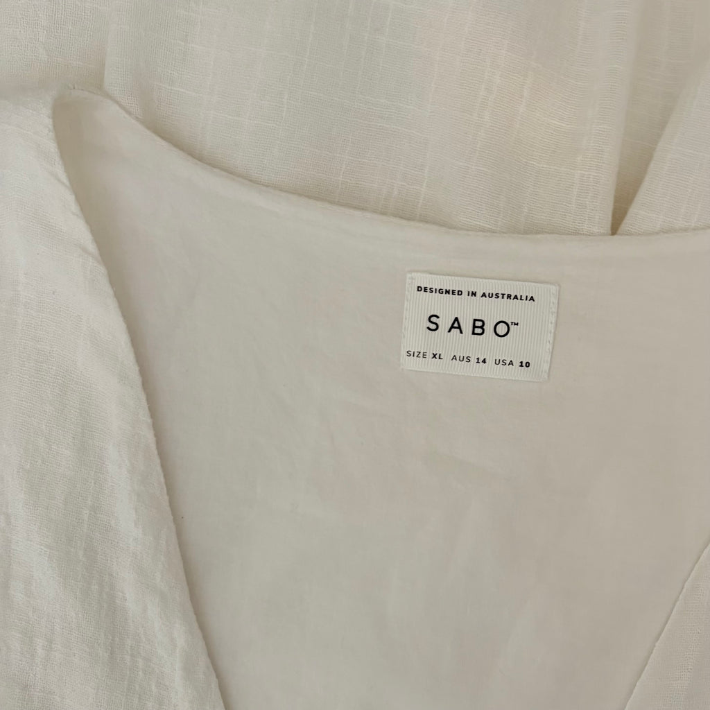 SABO Hara Dress White Textured Cotton V Neck Tie Maxi Dress X-Large US 10