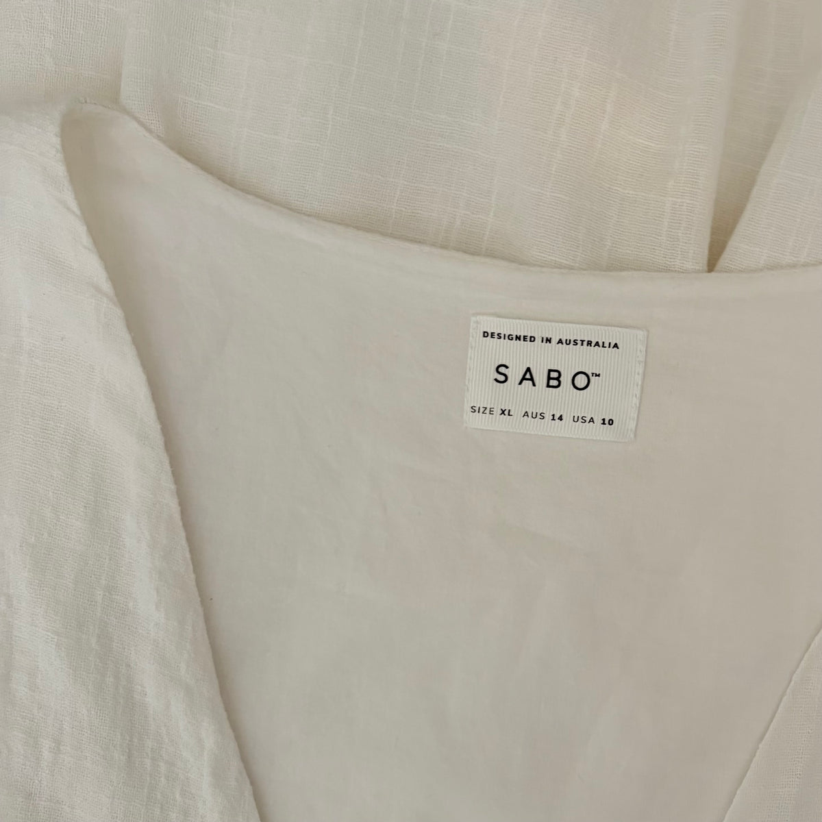 SABO Hara Dress White Textured Cotton V Neck Tie Maxi Dress X-Large US 10