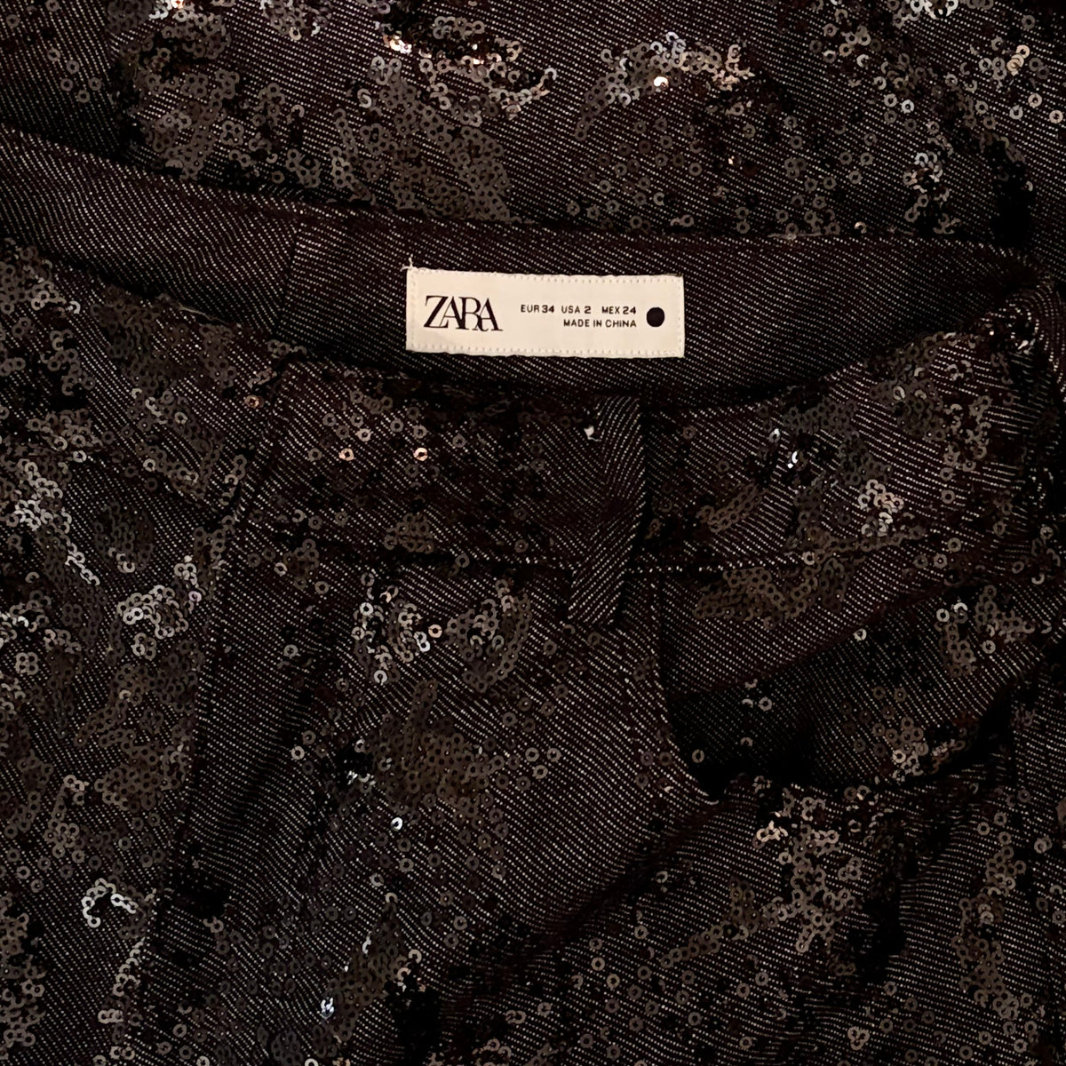 ZARA ZW Collection Sequin Paisley Straight Leg Jeans Black Runway Size 2