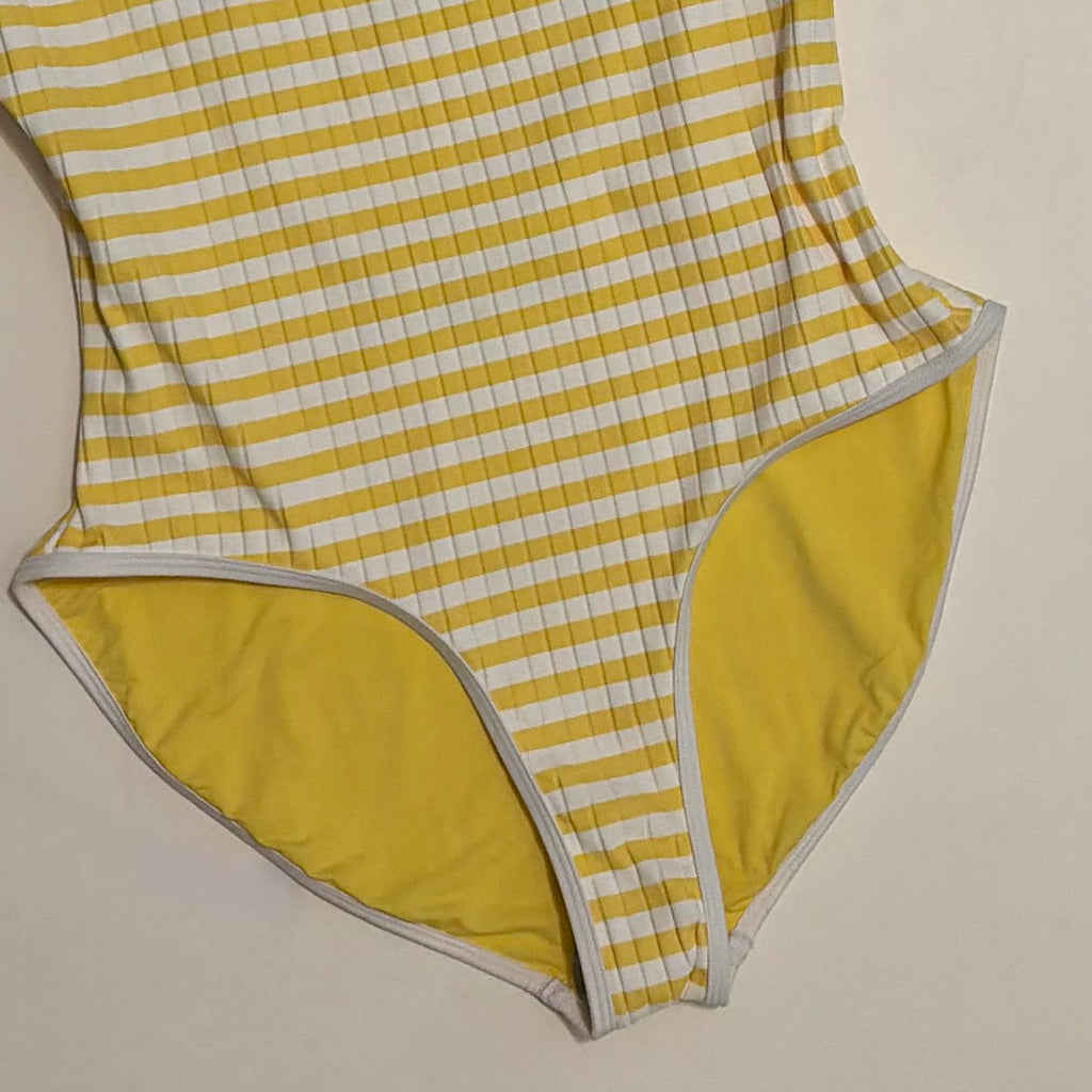 NWT!! SOLID & STRIPED Anne-Marie Ribbed One Piece Swimsuit Lemon Stripe X-Large