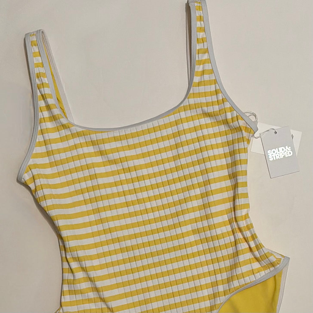 NWT!! SOLID & STRIPED Anne-Marie Ribbed One Piece Swimsuit Lemon Stripe X-Large