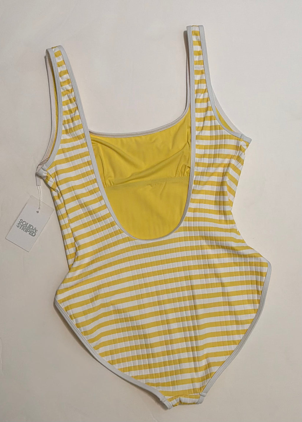 NWT!! SOLID & STRIPED Anne-Marie Ribbed One Piece Swimsuit Lemon Stripe X-Large