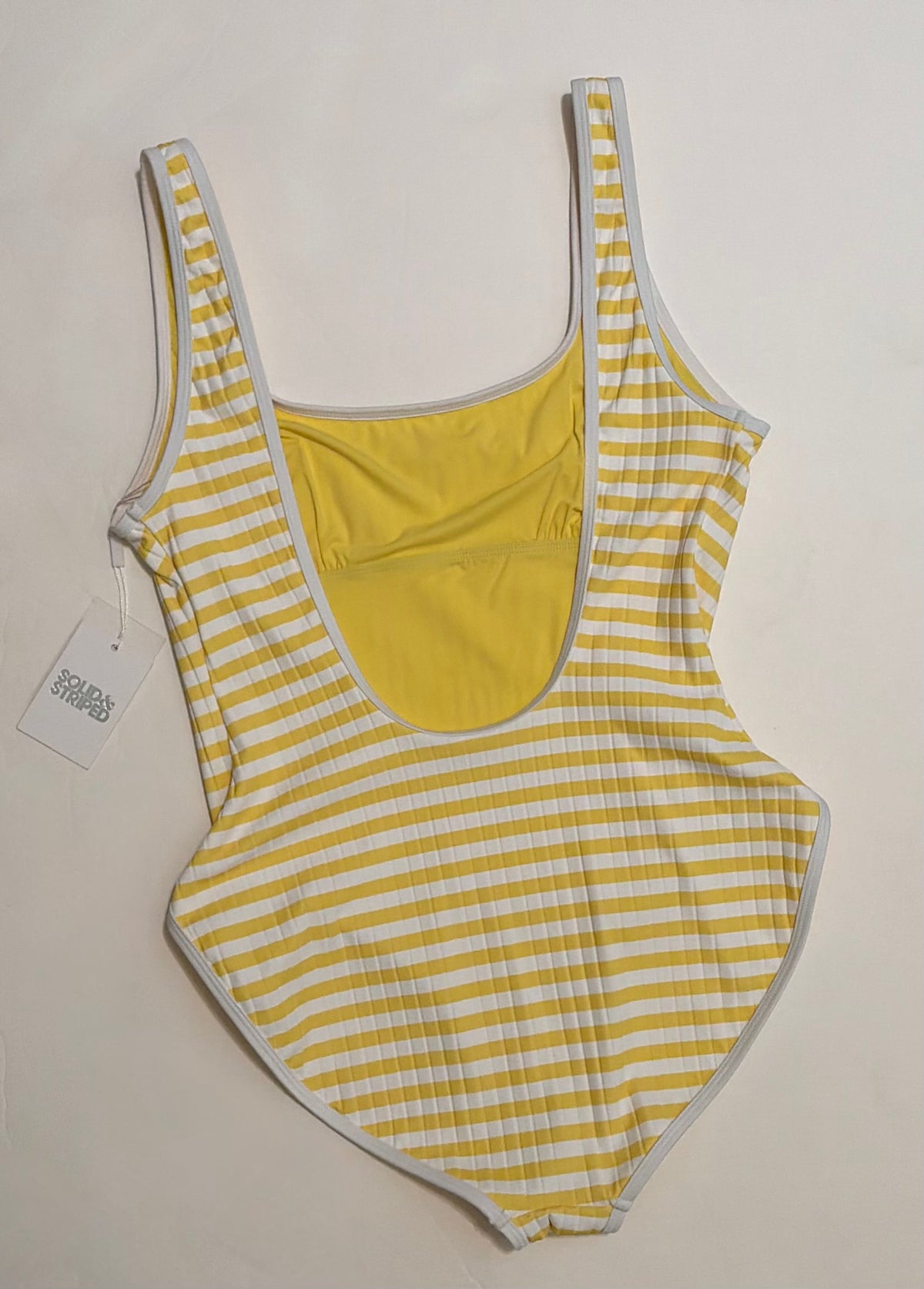 NWT!! SOLID & STRIPED Anne-Marie Ribbed One Piece Swimsuit Lemon Stripe X-Large