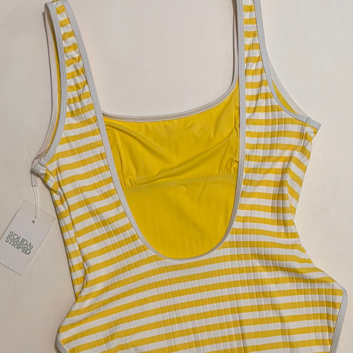 NWT!! SOLID & STRIPED Anne-Marie Ribbed One Piece Swimsuit Lemon Stripe X-Large