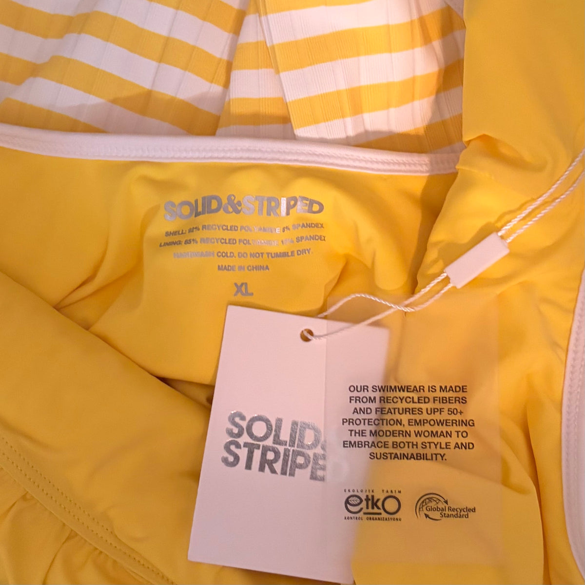 NWT!! SOLID & STRIPED Anne-Marie Ribbed One Piece Swimsuit Lemon Stripe X-Large