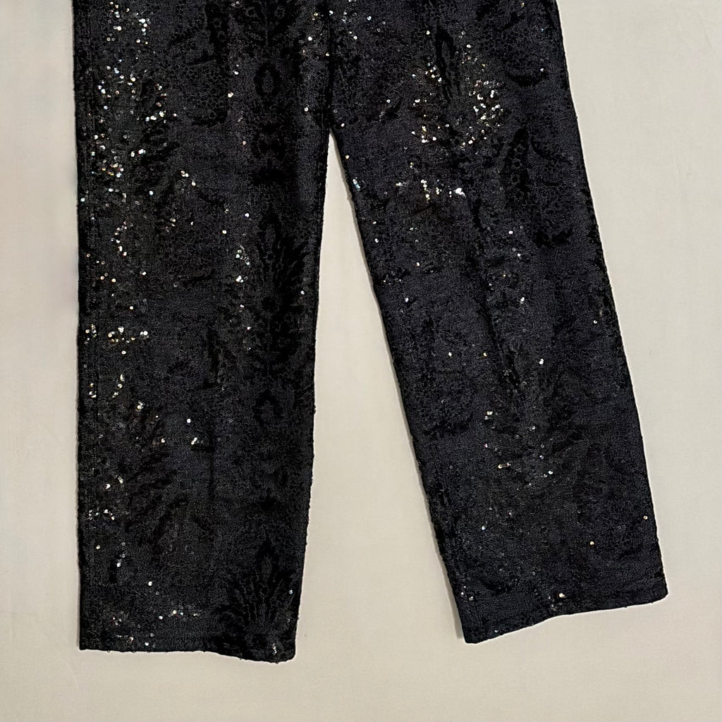 ZARA ZW Collection Sequin Paisley Straight Leg Jeans Black Runway Size 2